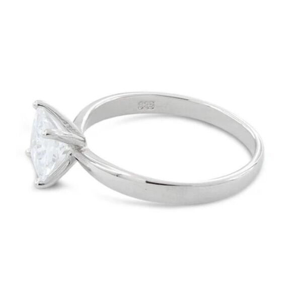 Sterling Silver Solitaire Princess Cut CZ Ring Engagement New * - Picture 4 of 5